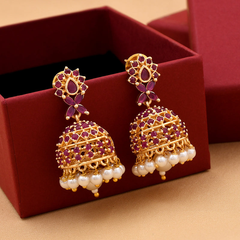 Exclusive Pearl Zircon Jhumka Earrings