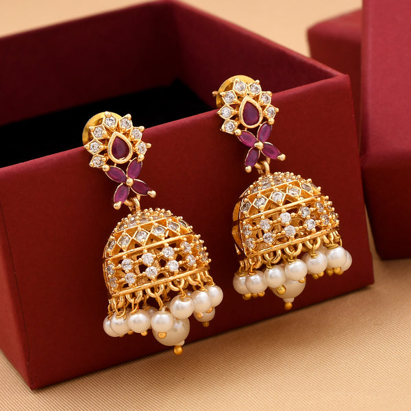 Gold Plated Zircon Jhumka Earrings