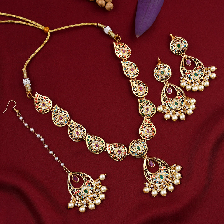 Designer Gold Plated Jadaau Necklace Set