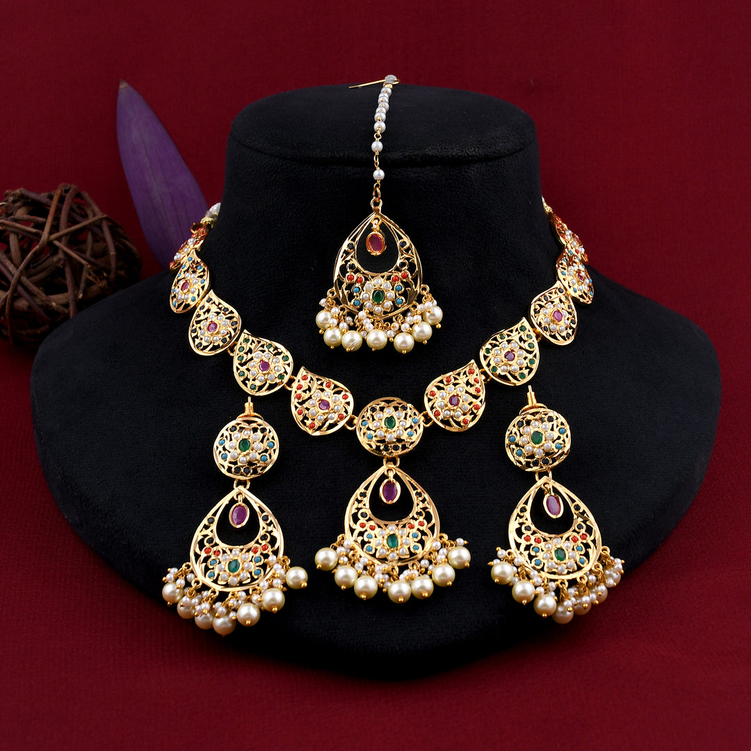 Designer Gold Plated Jadaau Necklace Set