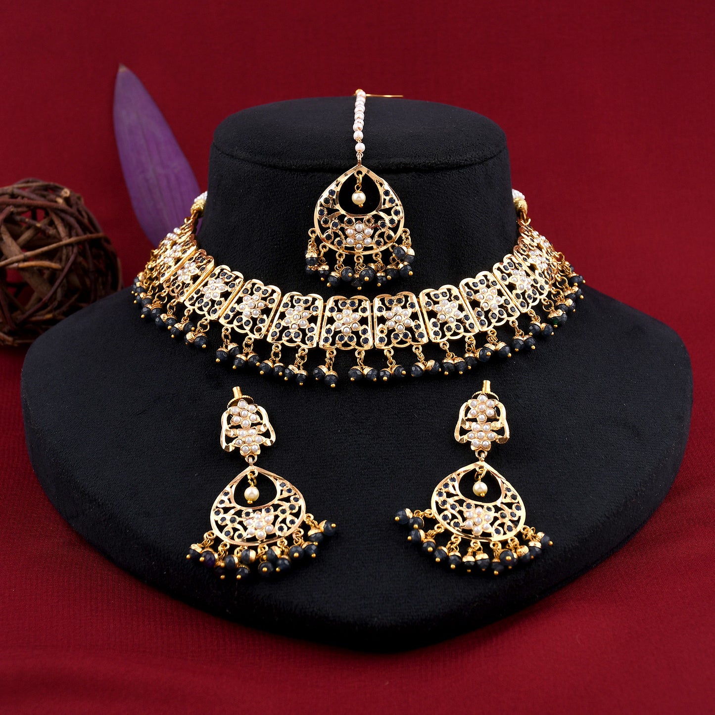 Gold Plated Jadau Necklace Set