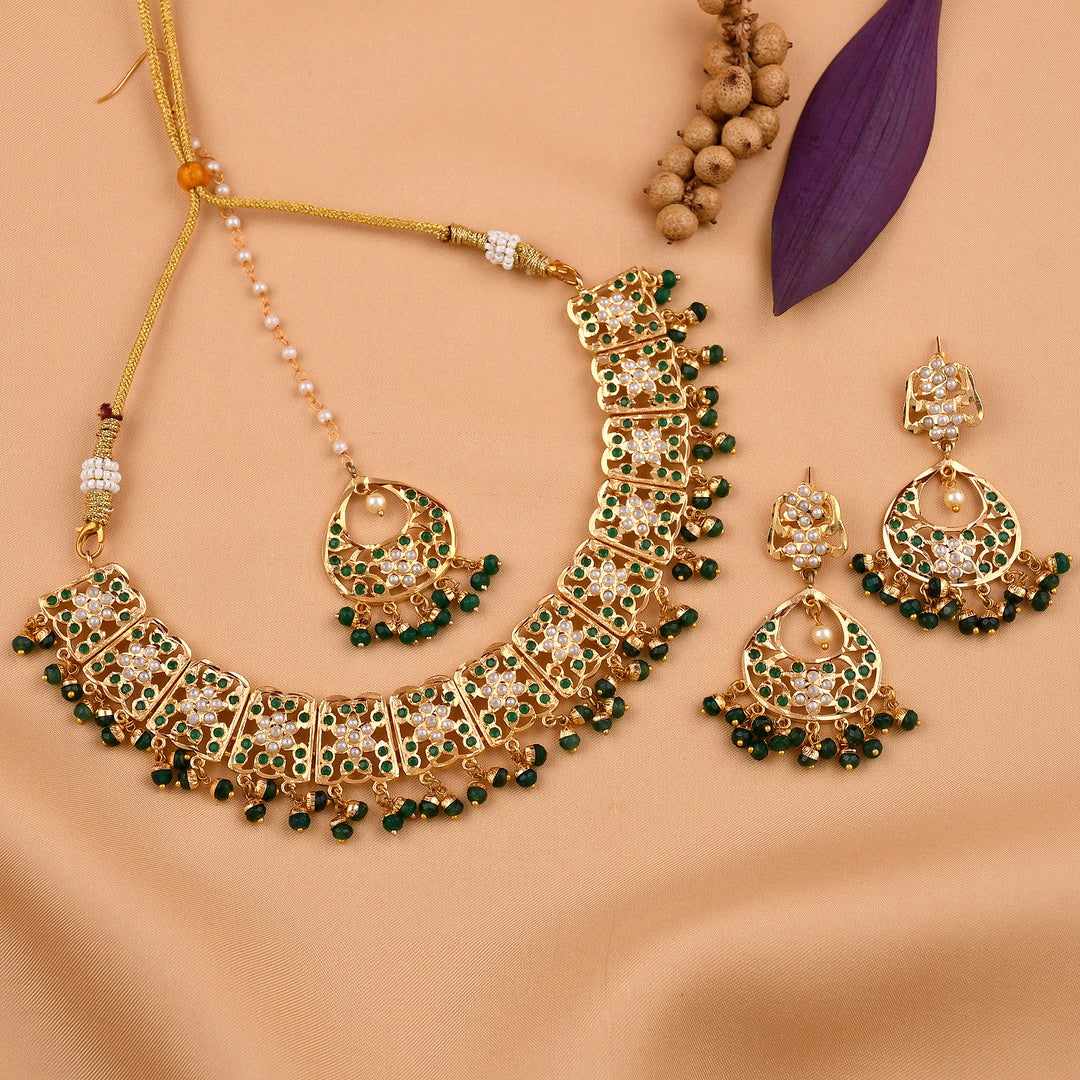 Dazzling Gold Plated Jadau Necklace Set
