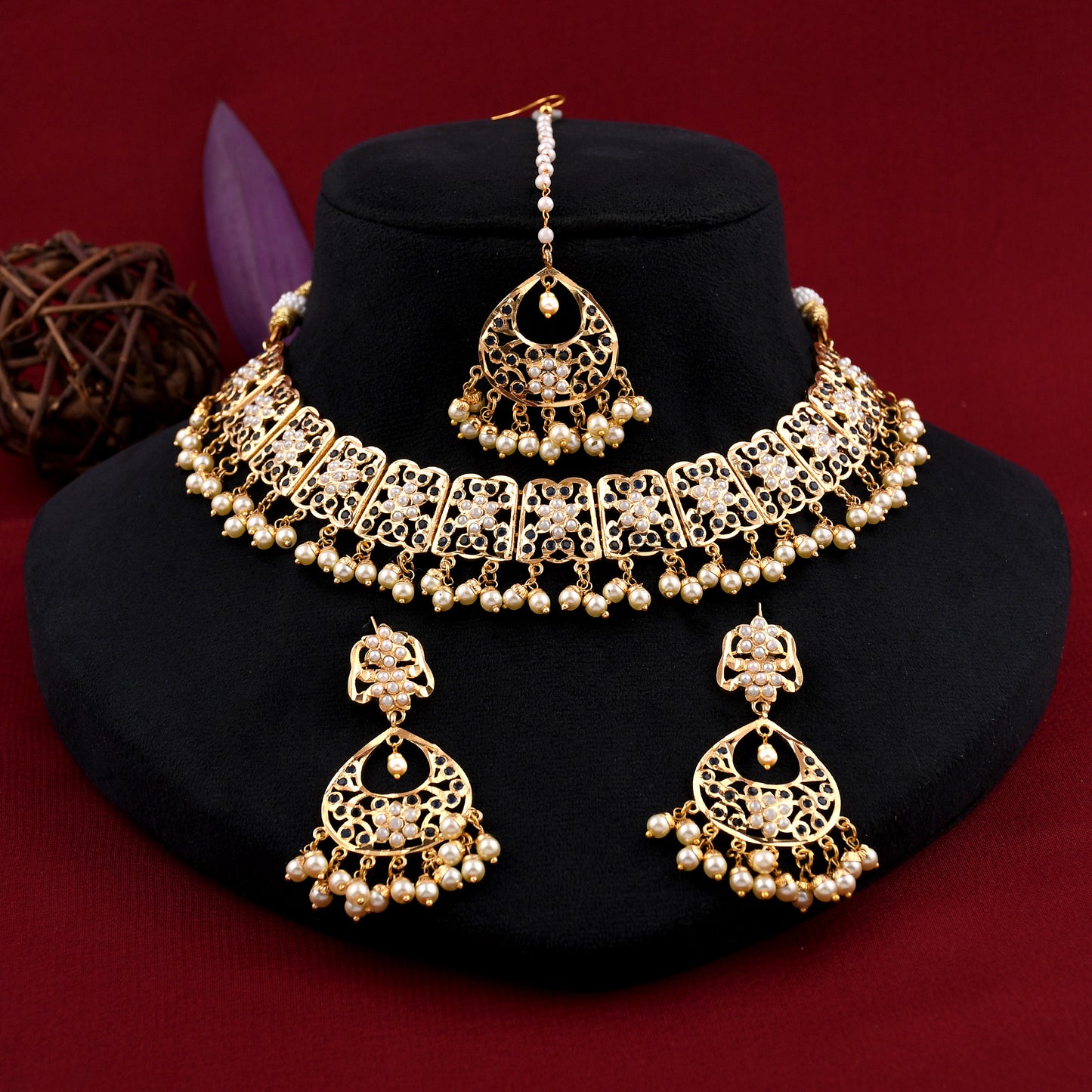 Gold Plated Jadau Necklace Set
