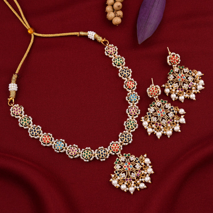 Flower Design Gold Plated Jadaau Necklace Set