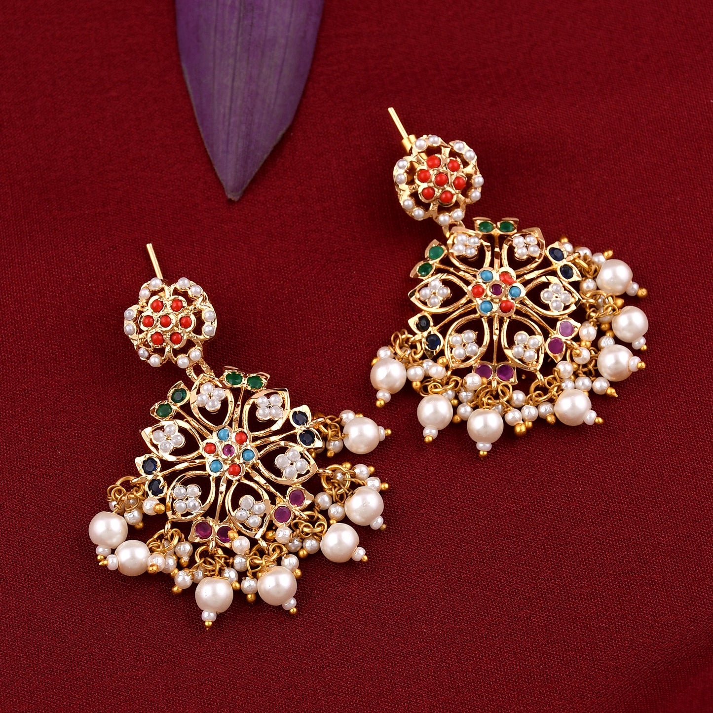 Flower Design Gold Plated Jadaau Necklace Set