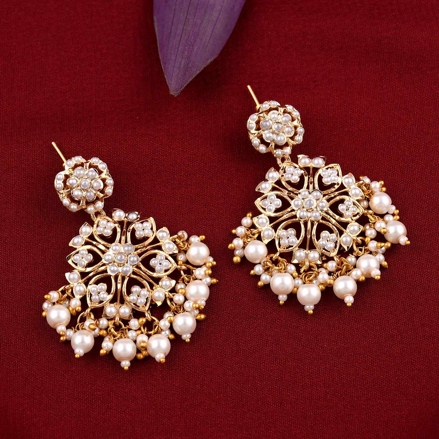 Flower Design Gold Plated Jadaau Necklace Set