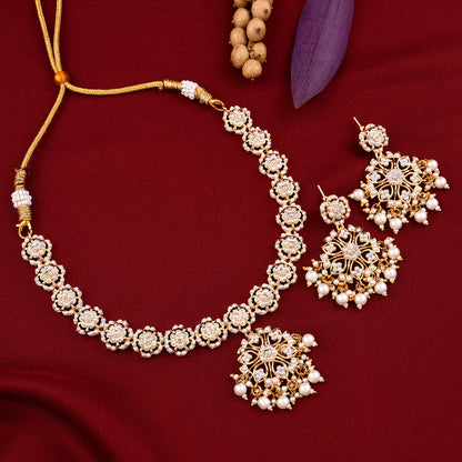 Flower Design Gold Plated Jadaau Necklace Set