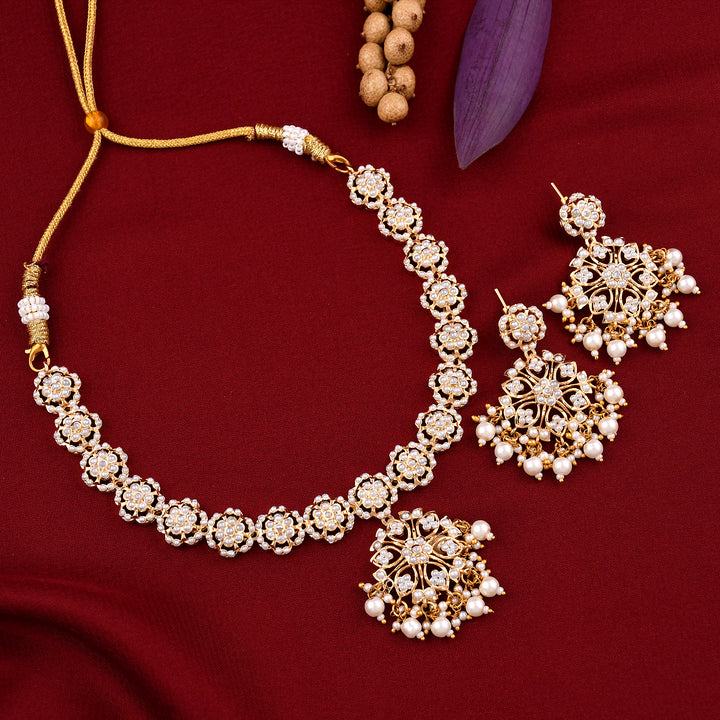 Flower Design Gold Plated Jadaau Necklace Set