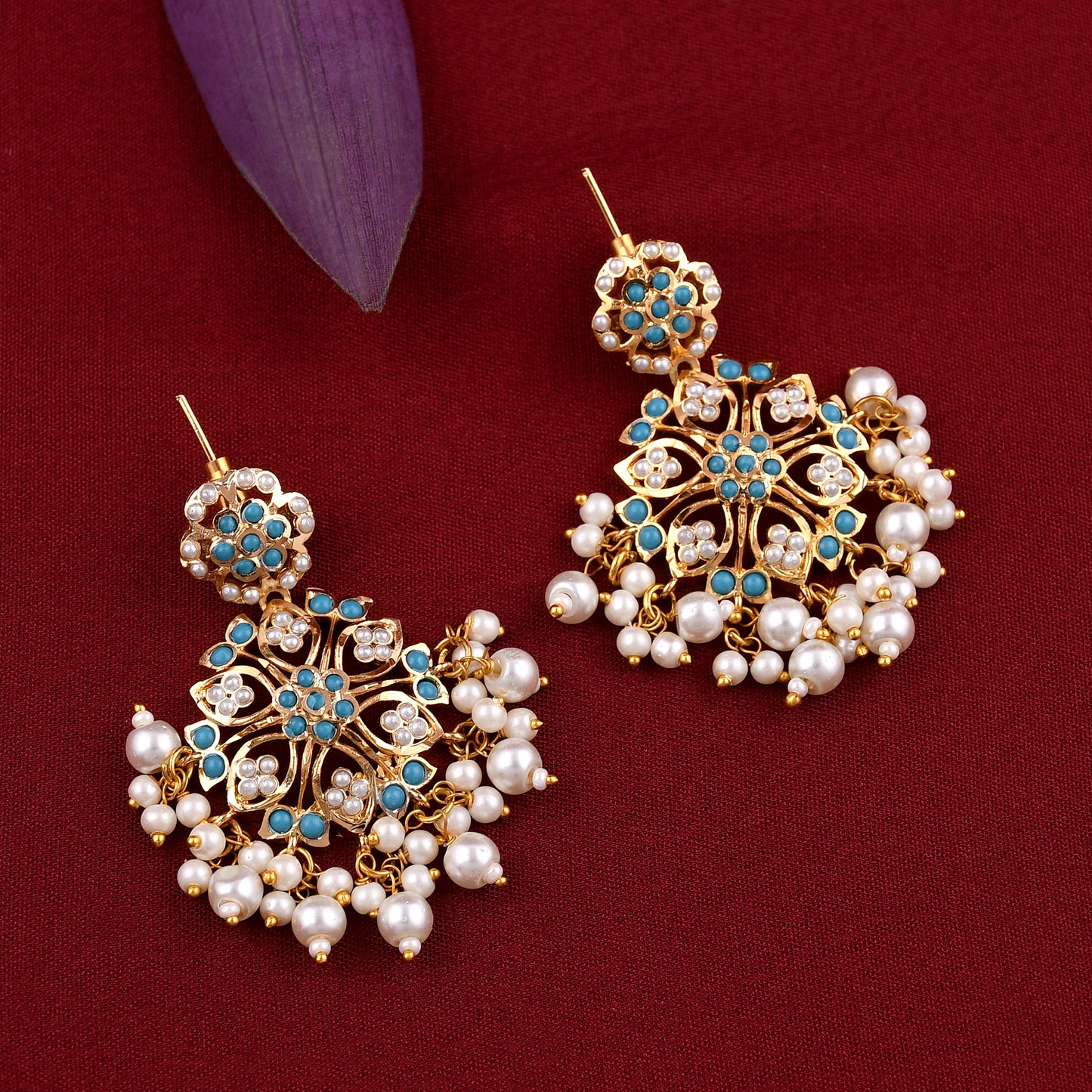 Flower Design Gold Plated Jadaau Necklace Set