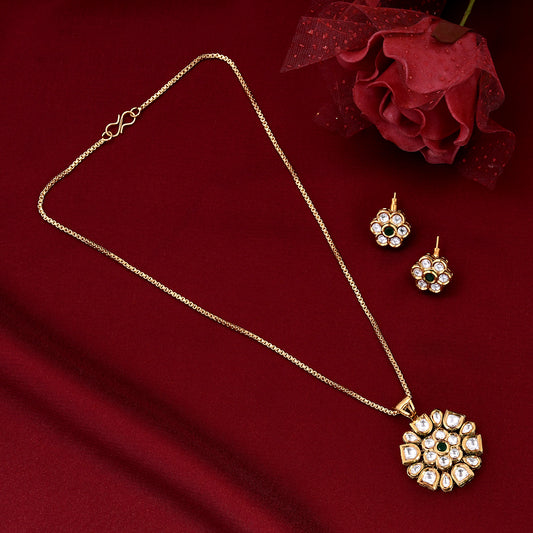 Flower Kundan Polki Pendant Set