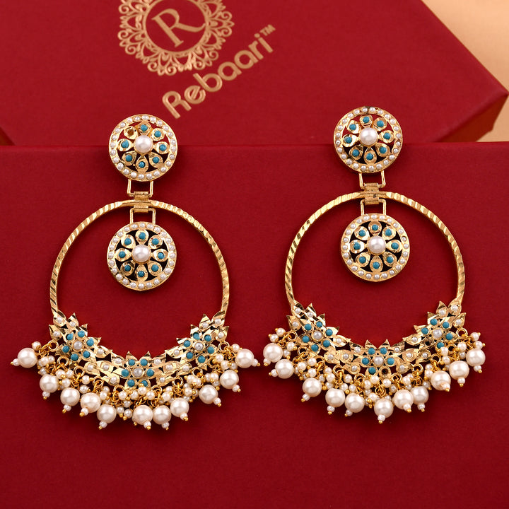Jadaau Navratna Chandbali Earrings