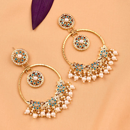Jadaau Navratna Chandbali Earrings