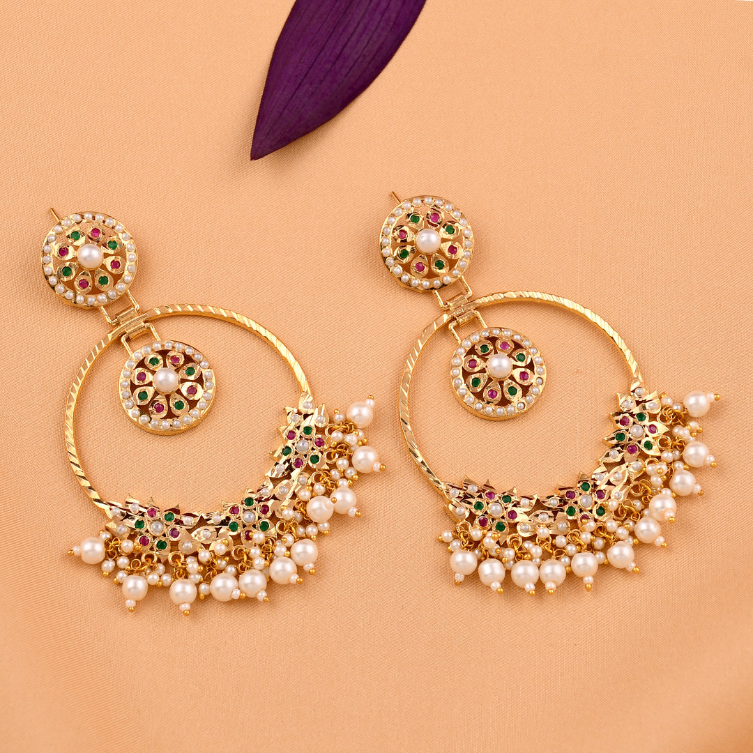 Jadaau Navratna Chandbali Earrings
