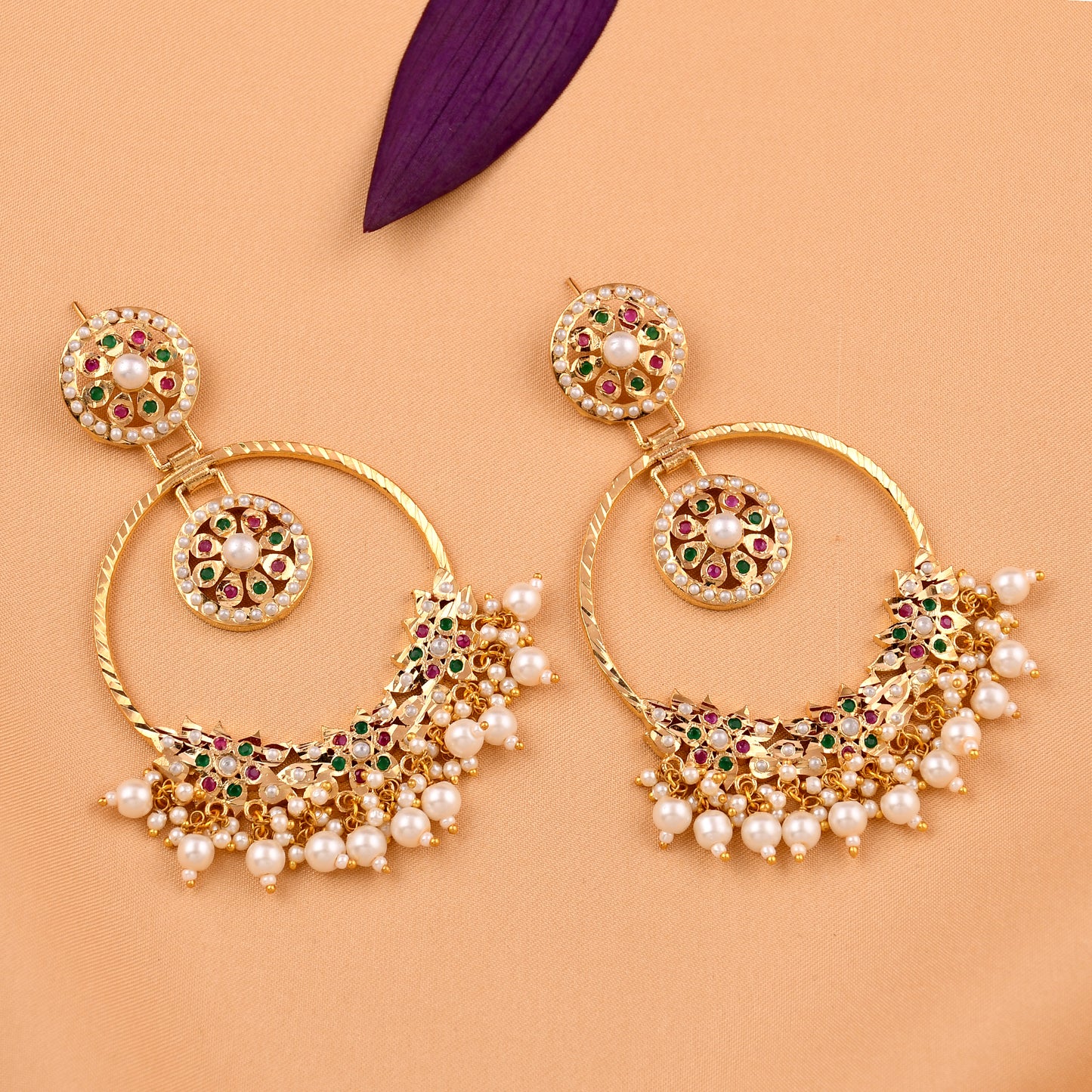 Jadaau Navratna Chandbali Earrings