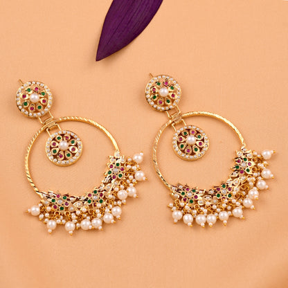Jadaau Navratna Chandbali Earrings