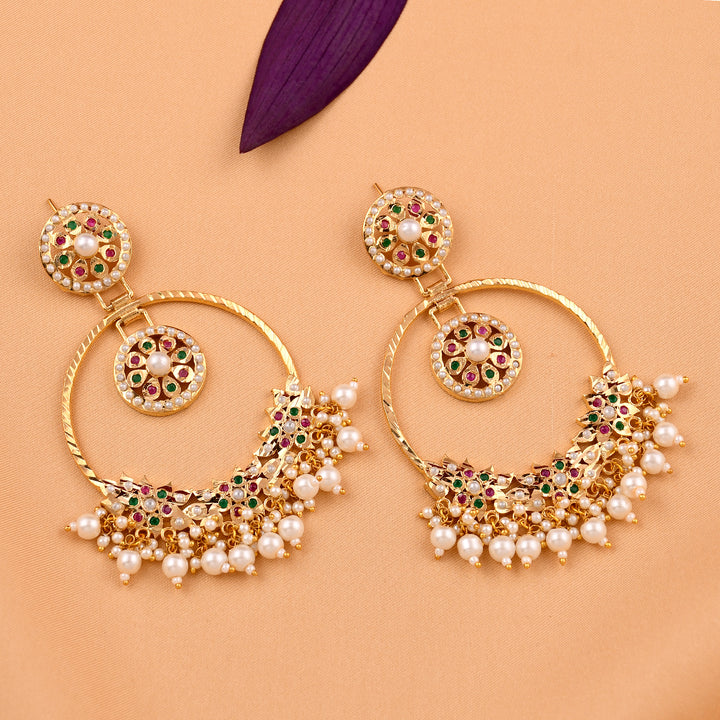 Jadaau Navratna Chandbali Earrings