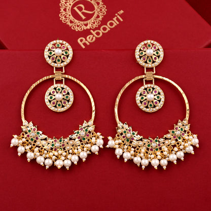Jadaau Navratna Chandbali Earrings