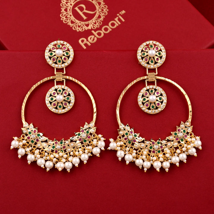 Jadaau Navratna Chandbali Earrings