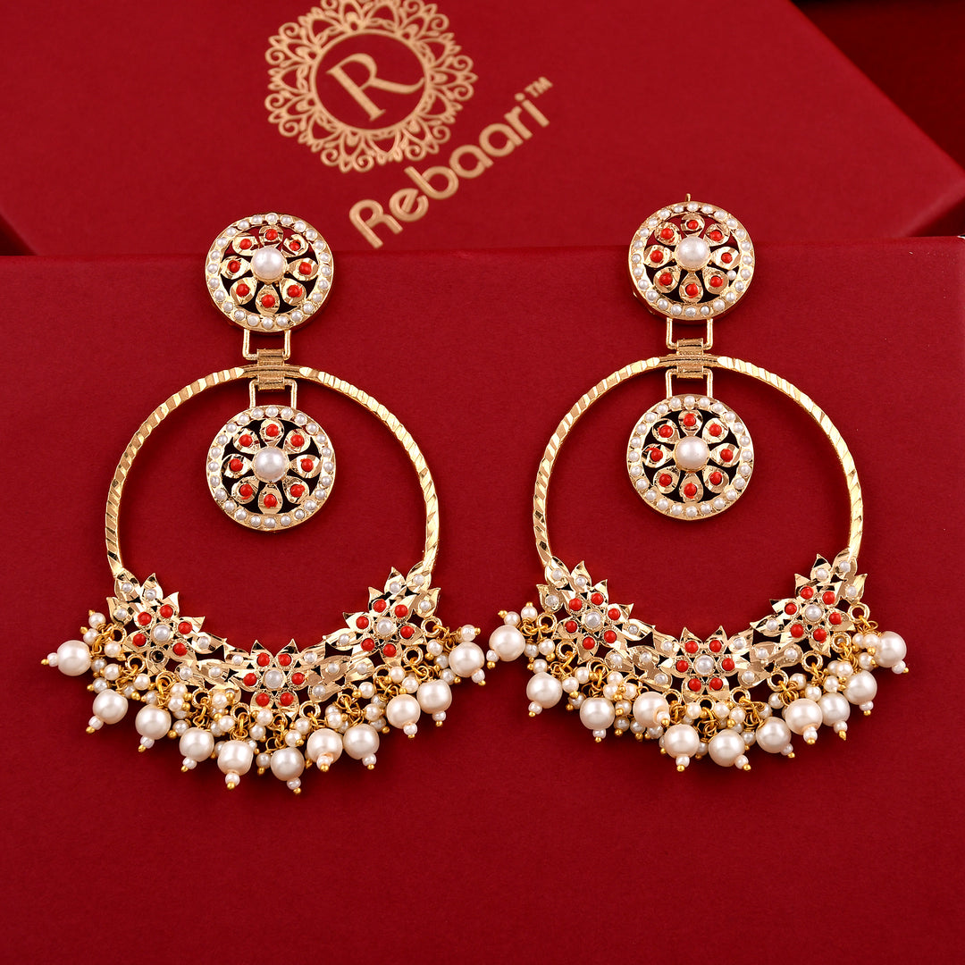 Jadaau Navratna Chandbali Earrings