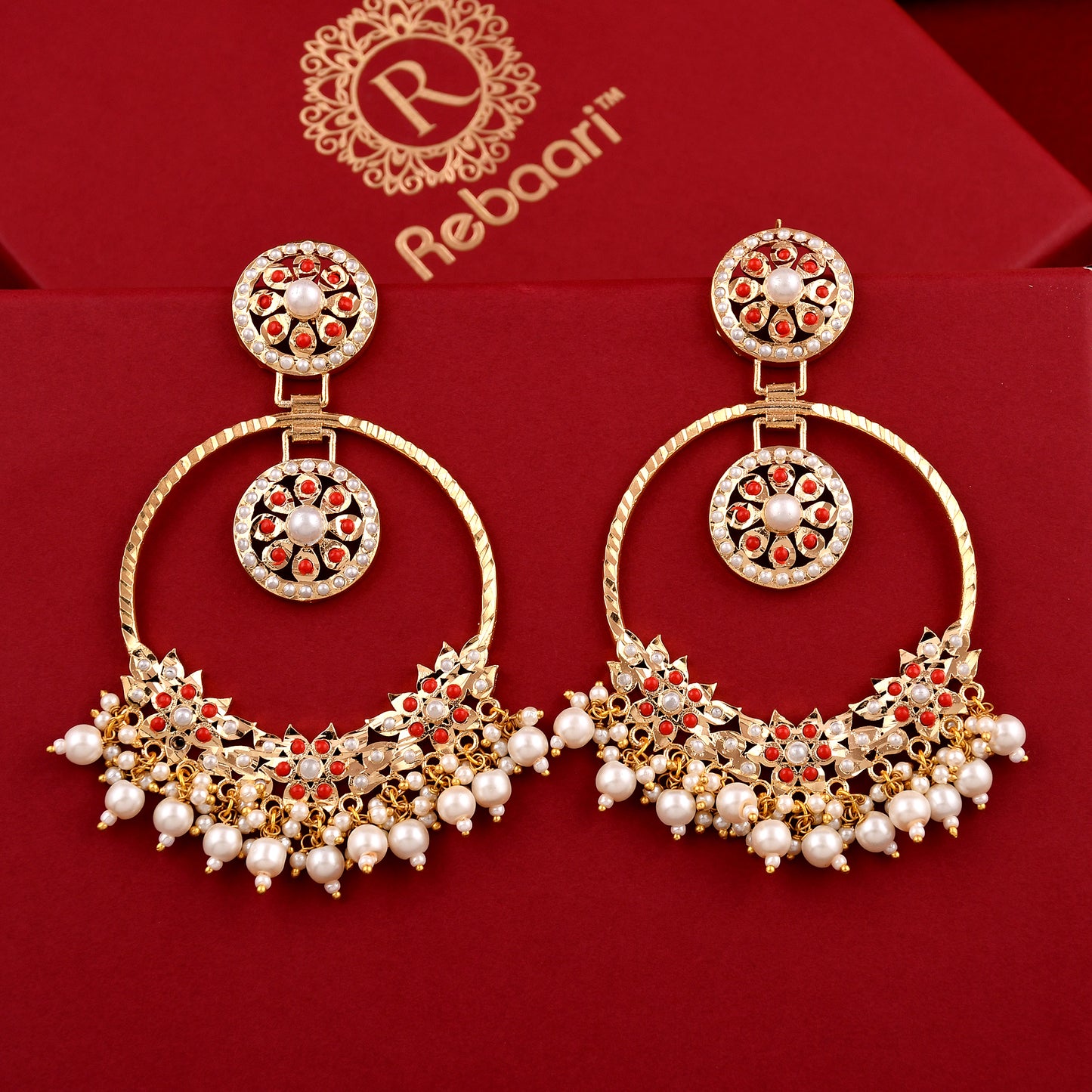 Jadaau Navratna Chandbali Earrings