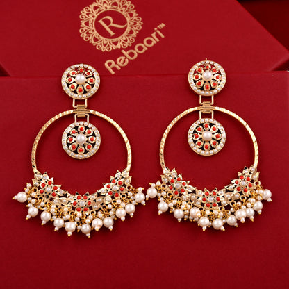 Jadaau Navratna Chandbali Earrings
