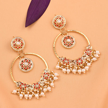 Jadaau Navratna Chandbali Earrings
