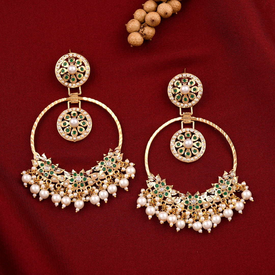 Jadaau Navratna Chandbali Earrings