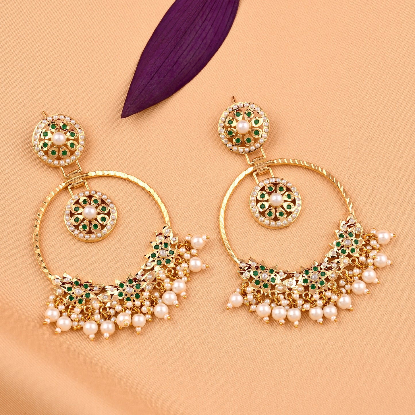 Jadaau Navratna Chandbali Earrings