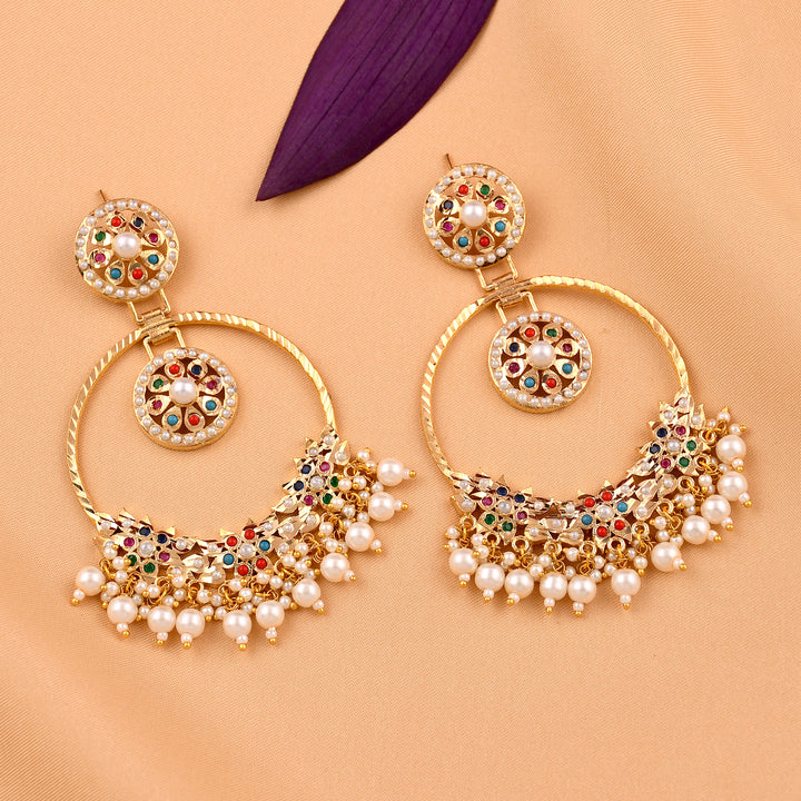 Jadaau Navratna Chandbali Earrings
