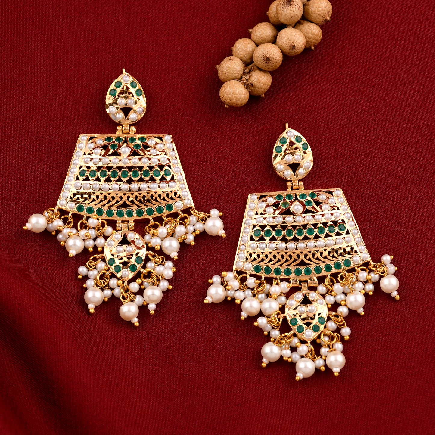 Gold Finish Chandbali Pearl  Earrings