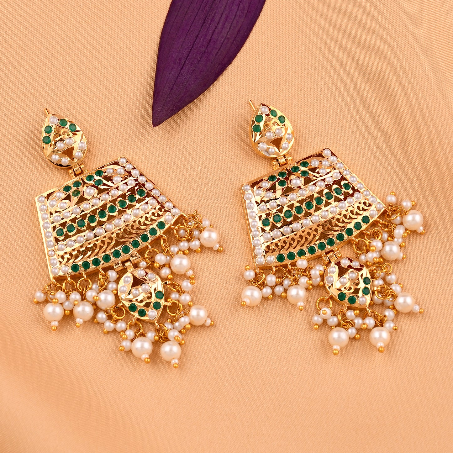 Gold Finish Chandbali Pearl  Earrings