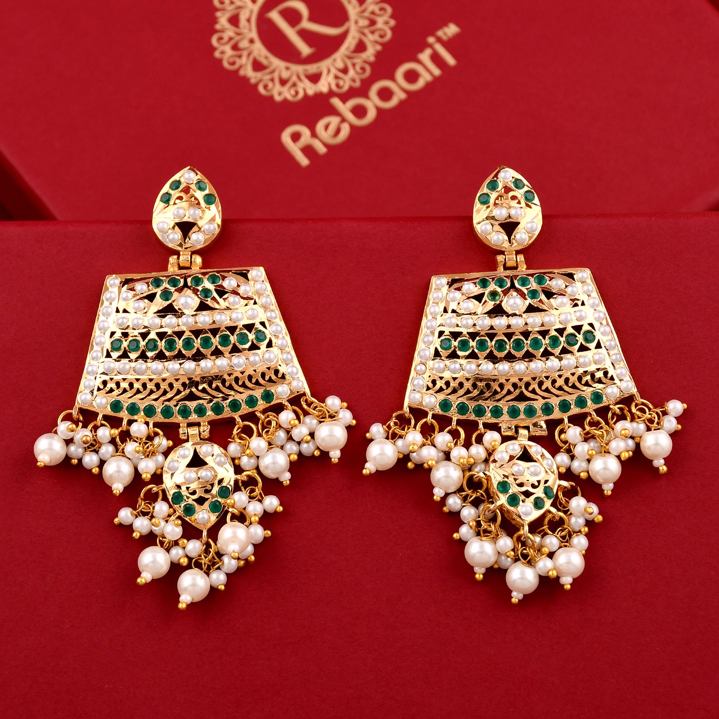 Gold Finish Chandbali Pearl  Earrings