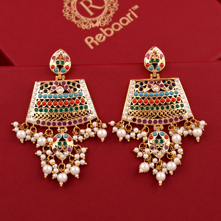 Gold Finish Chandbali Pearl  Earrings