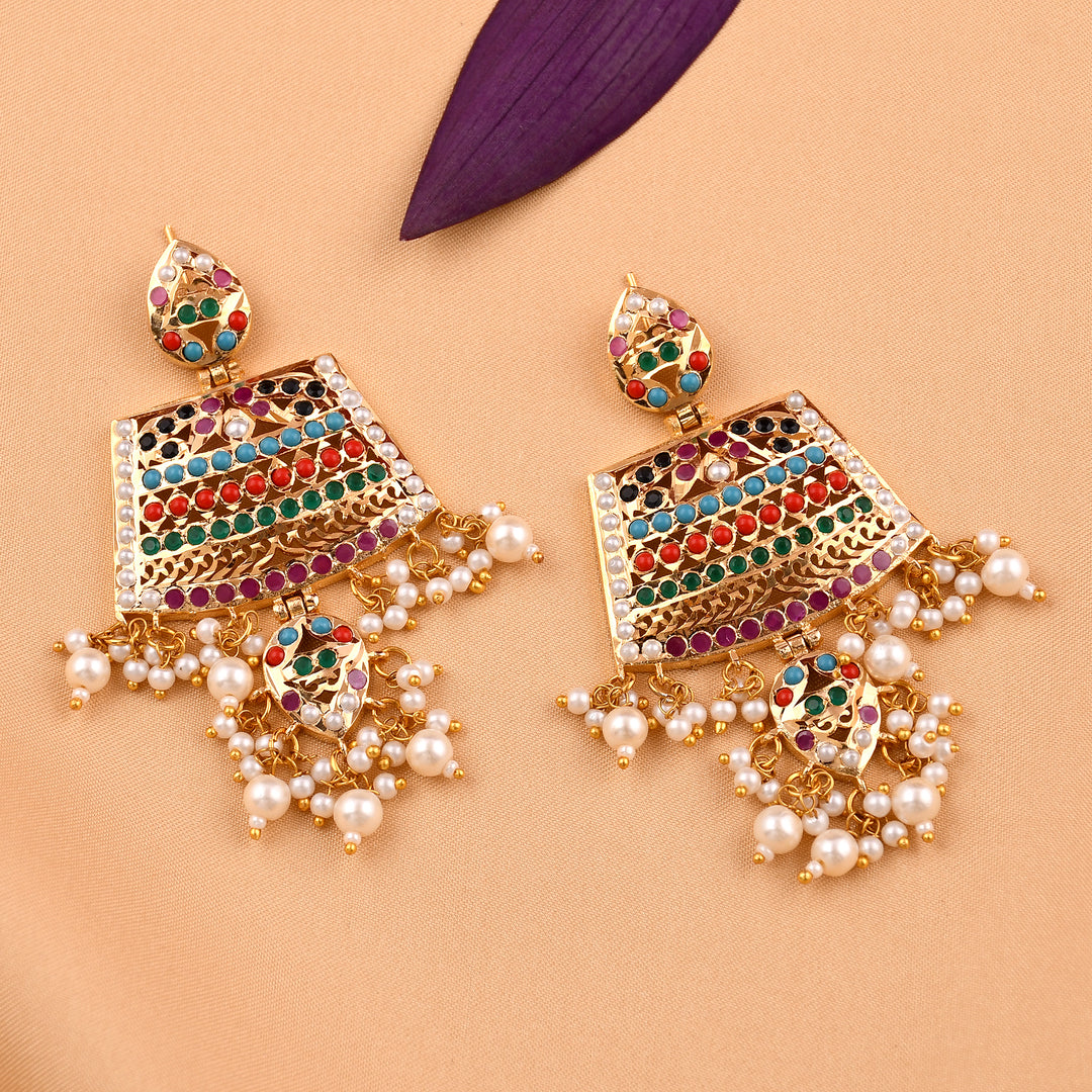 Gold Finish Chandbali Pearl  Earrings