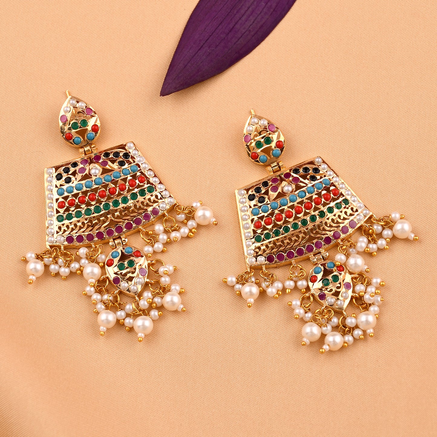 Gold Finish Chandbali Pearl  Earrings