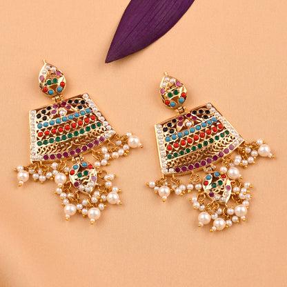 Gold Finish Chandbali Pearl  Earrings