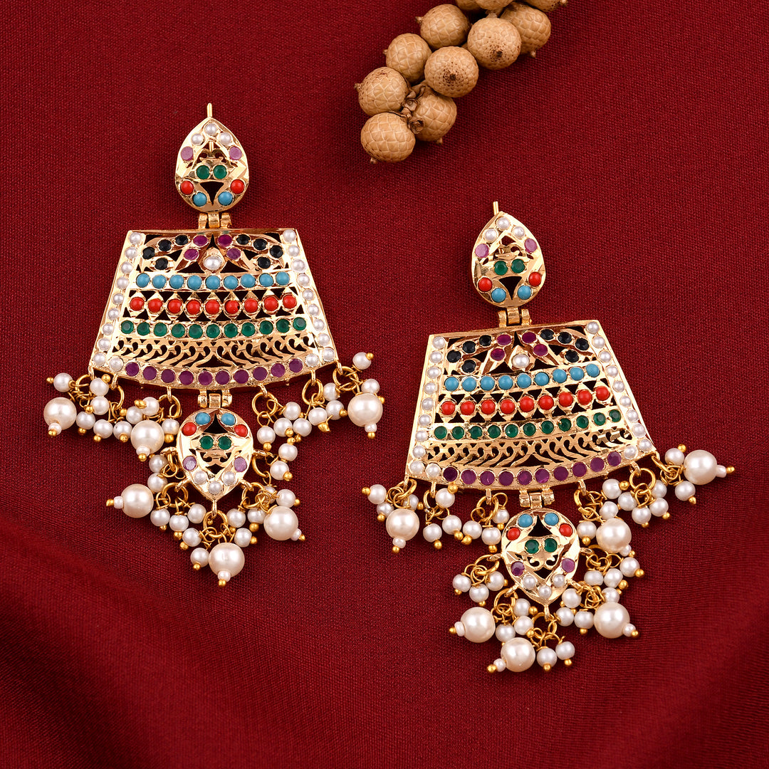 Gold Finish Chandbali Pearl  Earrings