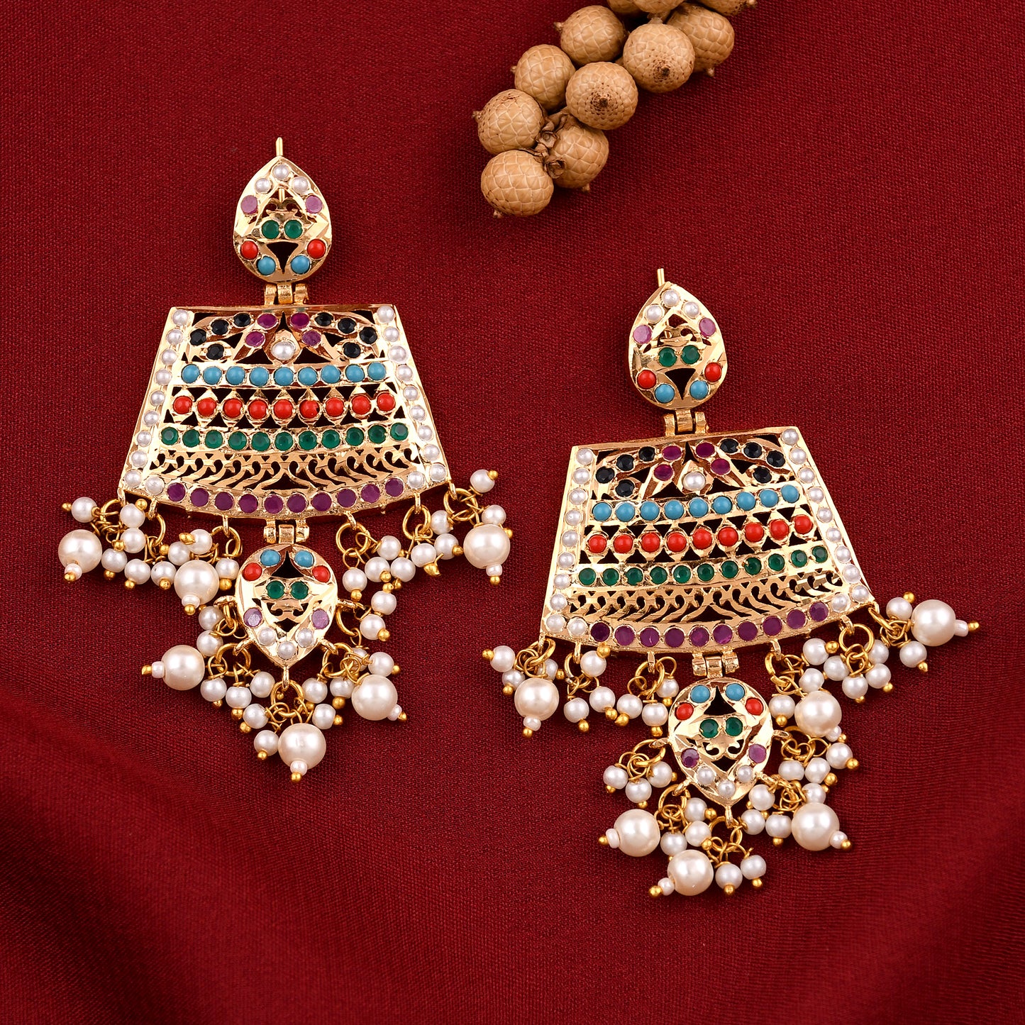 Gold Finish Chandbali Pearl  Earrings