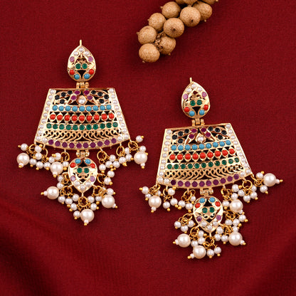 Gold Finish Chandbali Pearl  Earrings