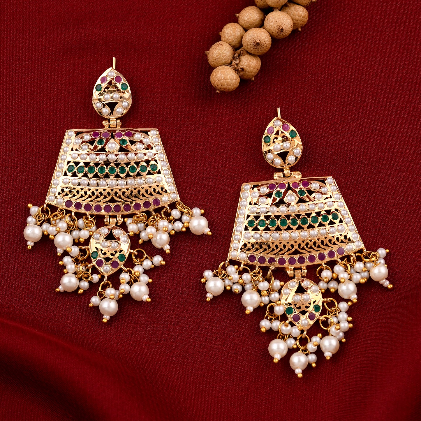 Gold Finish Chandbali Pearl  Earrings