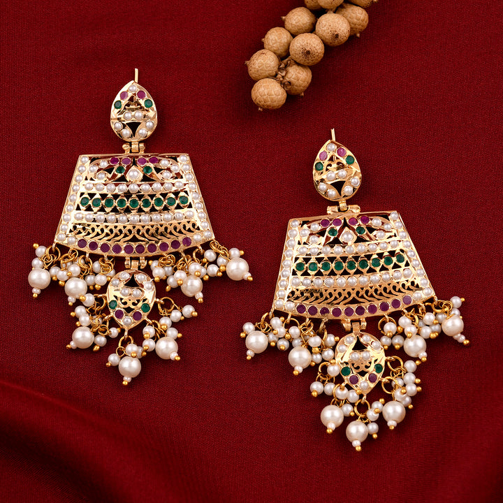 Gold Finish Chandbali Pearl  Earrings