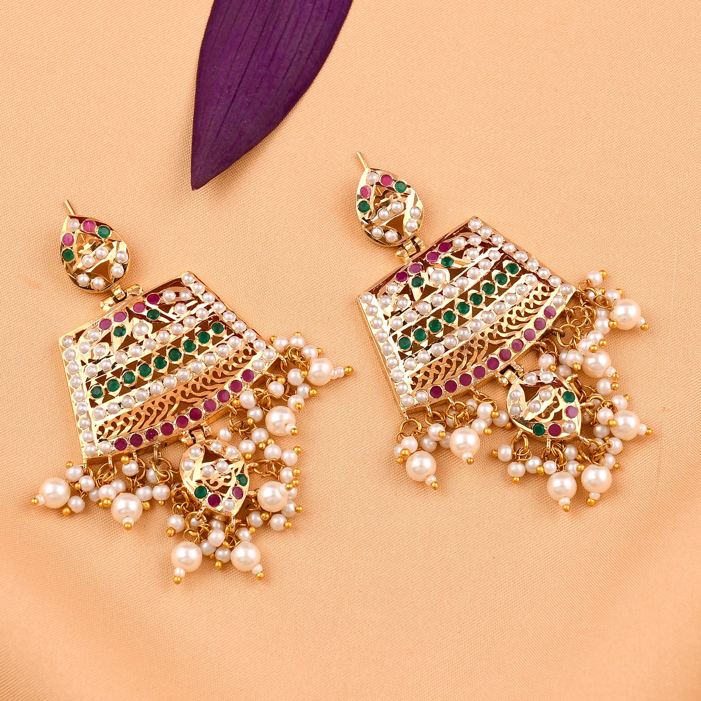 Gold Finish Chandbali Pearl  Earrings