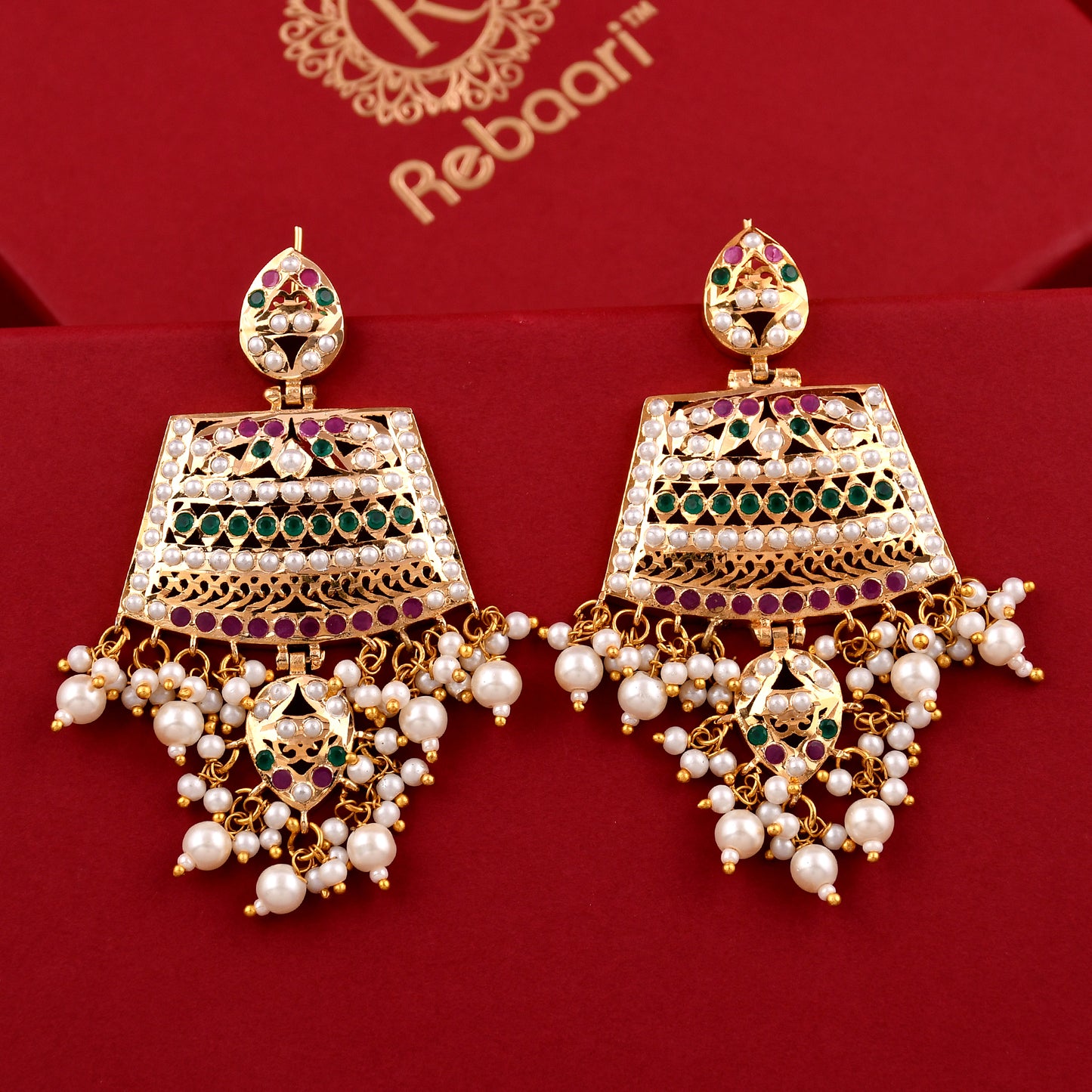 Gold Finish Chandbali Pearl  Earrings