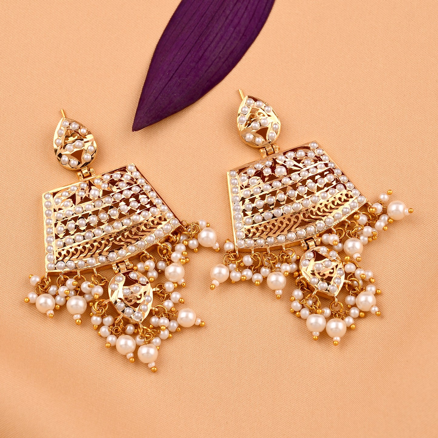Jadaau Chandbali Pearl  Earrings
