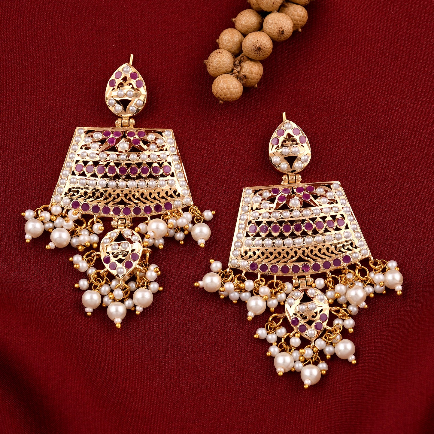 Jadaau Chandbali Pearl  Earrings