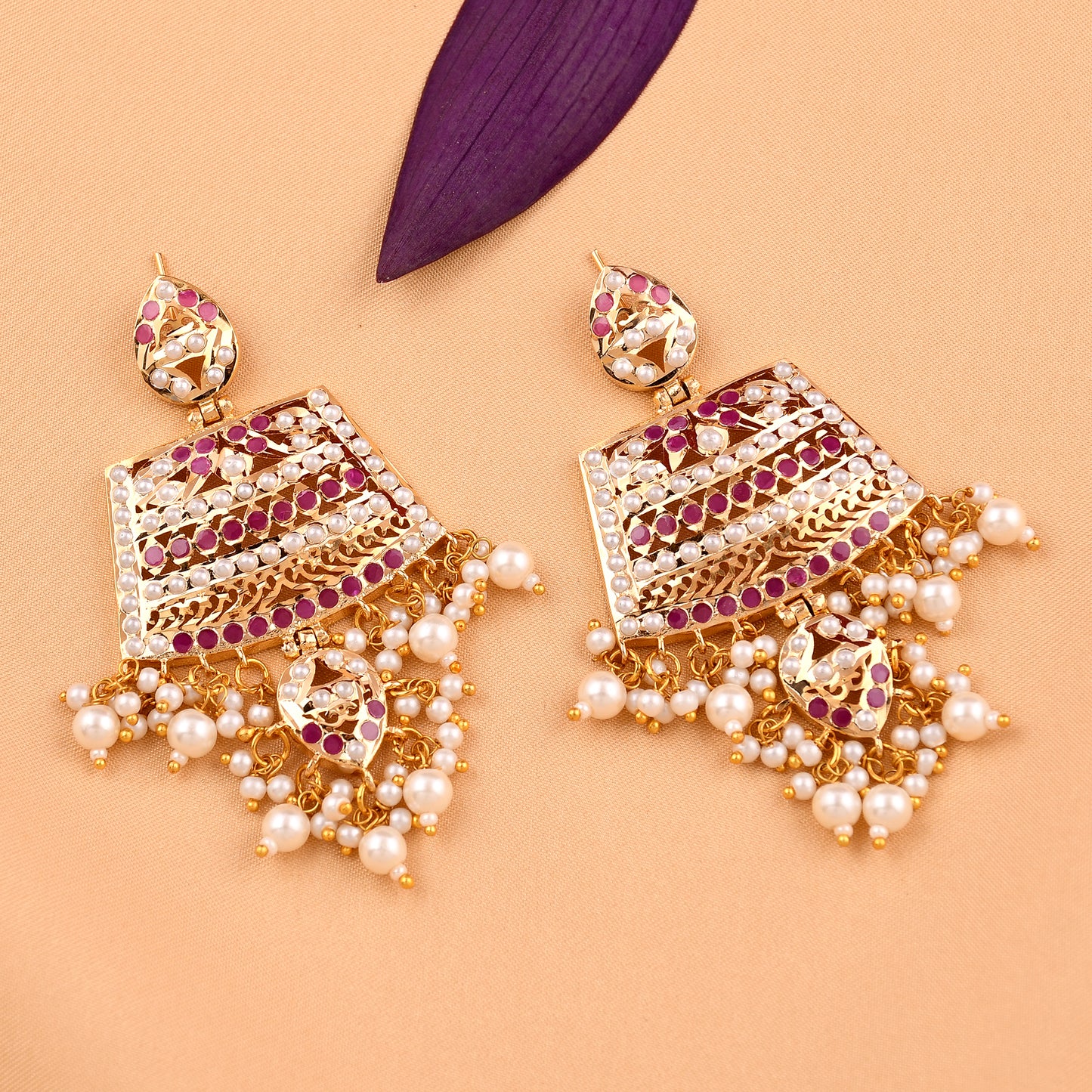 Jadaau Chandbali Pearl  Earrings