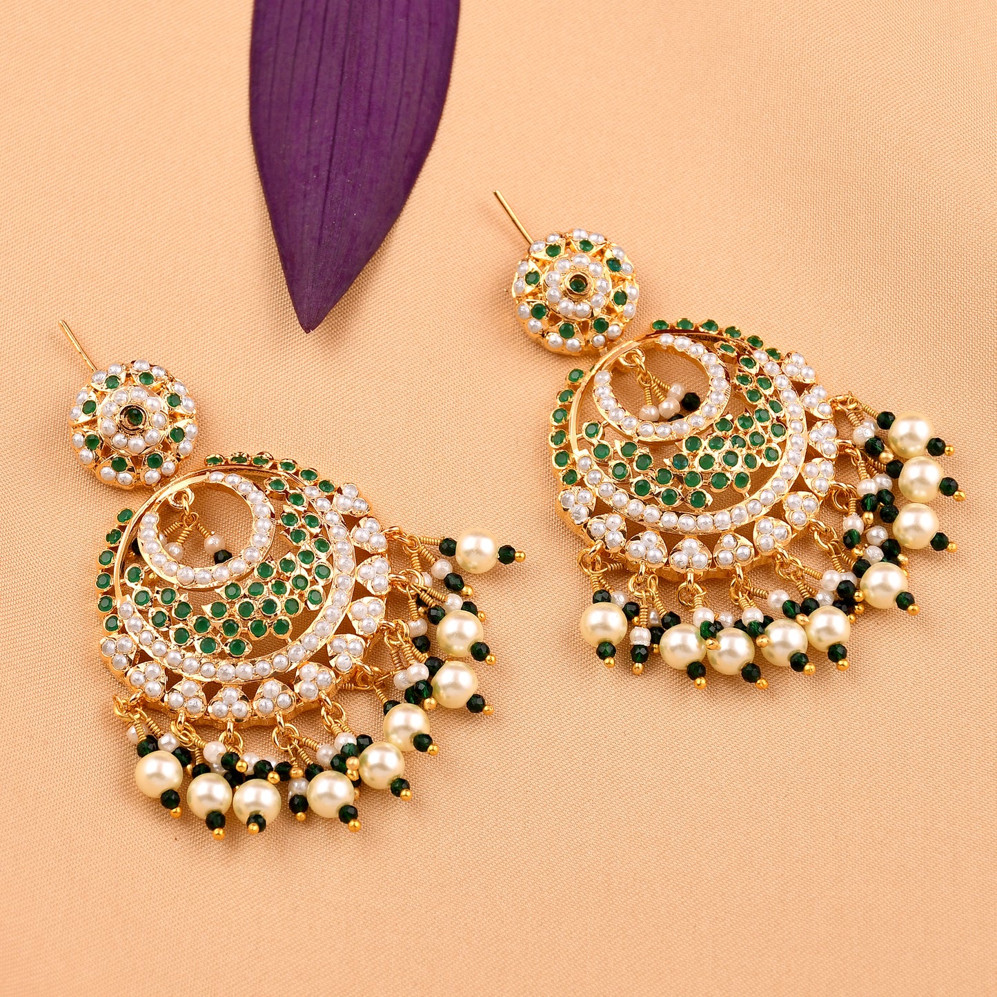 Delicate Jadaau Chandbali Earrings