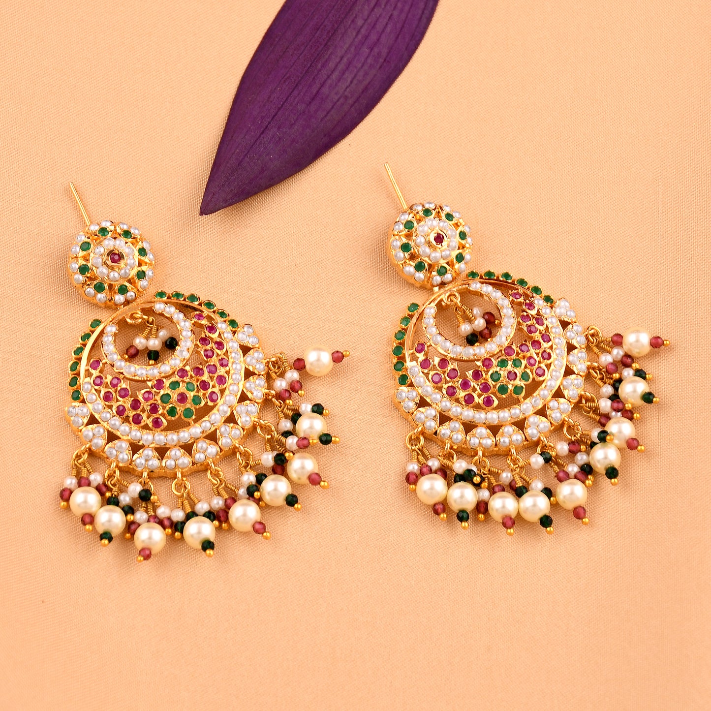 Delicate Jadaau Chandbali Earrings