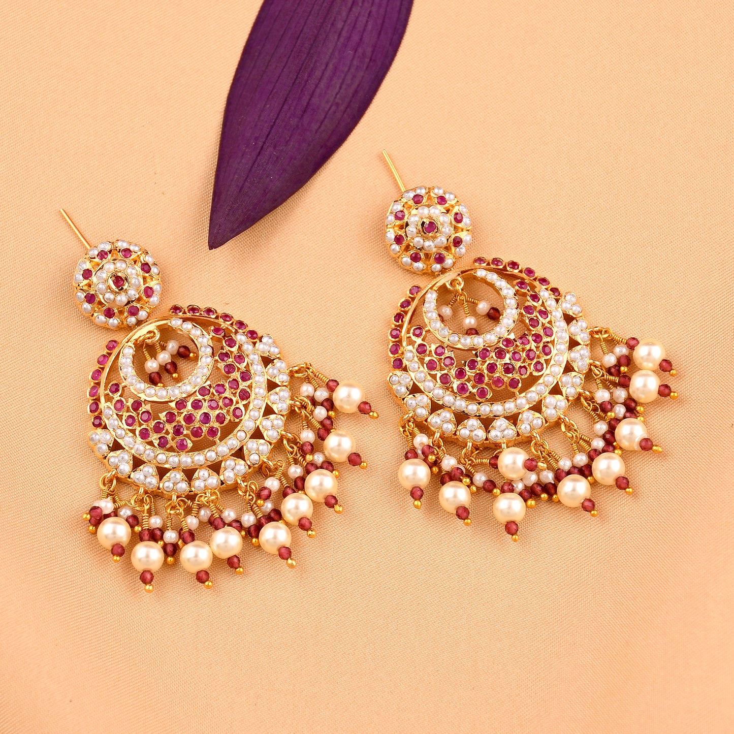 Delicate Jadaau Chandbali Earrings
