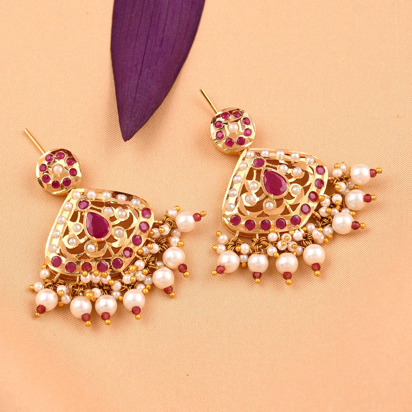 Traditional Gold Plated Jadaau Earrings